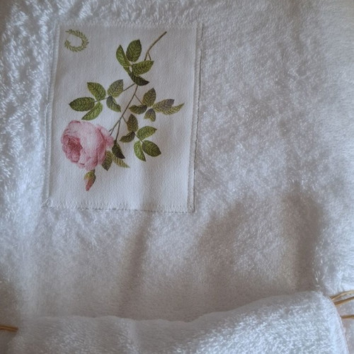 Anemos towel set 3 pieces white with pink rose design new
