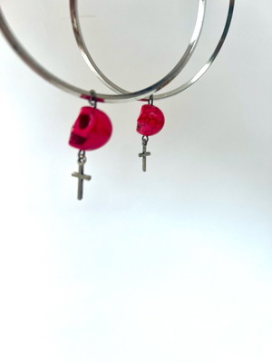 Hoop earrings with skull stones and silver cross new