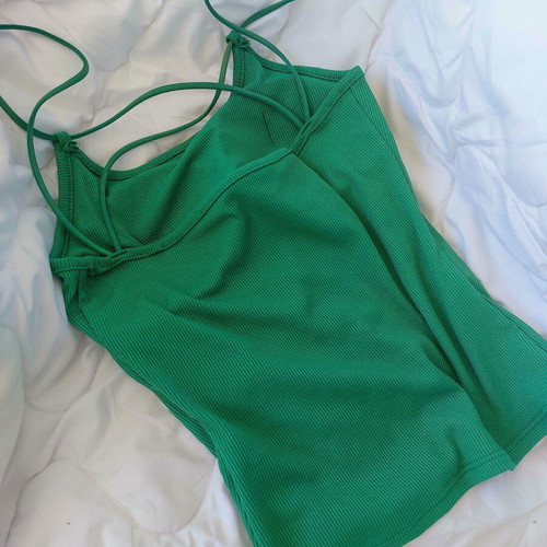 Green Ribbed Top with Built-in Support Small, Made in Italy
