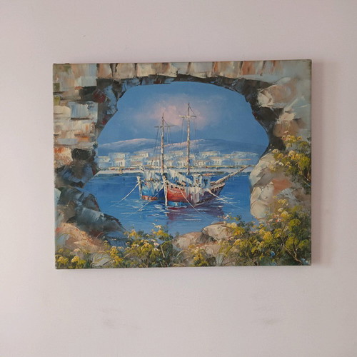 Seascape painting on canvas 50x40 cm like new, signed