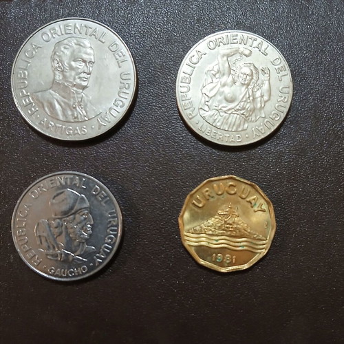 Set of 4 Uruguay coins from the 1980s