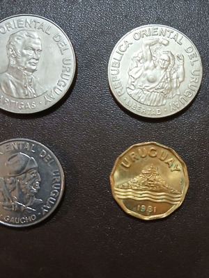 Set of 4 Uruguay coins from the 1980s