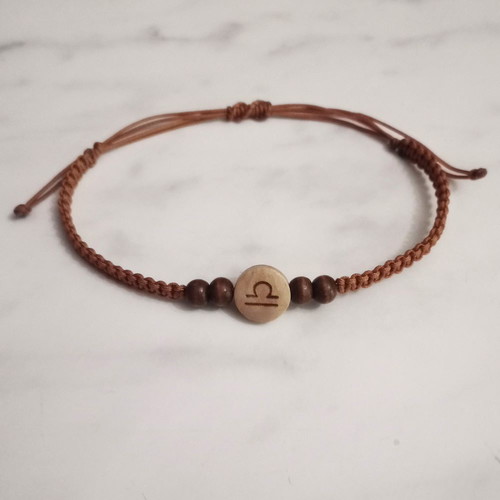 Men's Bracelet with Libra Zodiac Sign new, brown macrame