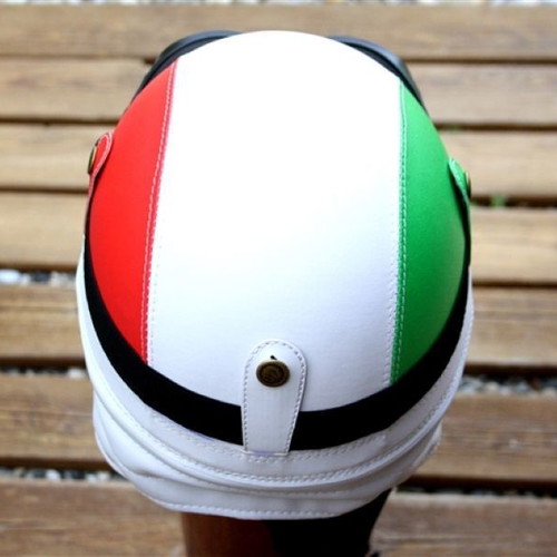 Motorcycle helmet with Italy tricolore flag colors, Vespa style