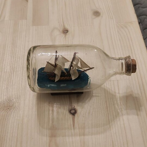 Decorative bottle with ship used, glass 15x9 cm