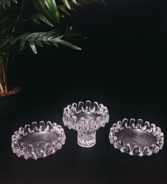 Σετ 3 μπολ Kosta Boda "Sunflower" Art by Goran Warff Sweden full lead crystal 70'