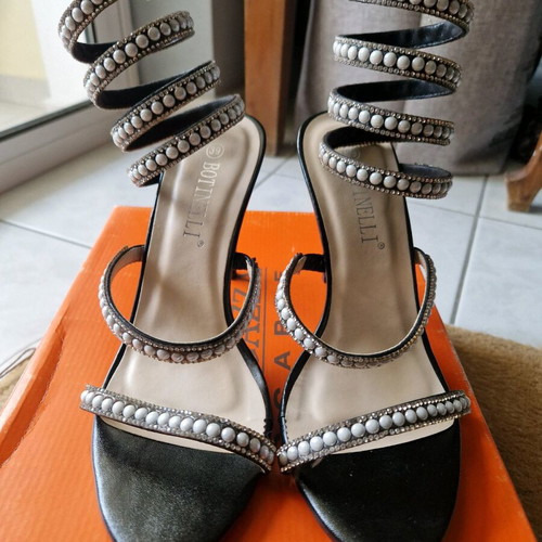 Botinelli sandals with pearls and strass, new, size 39, black