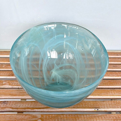 Handmade glass bowl fruit bowl new with white artistic veins