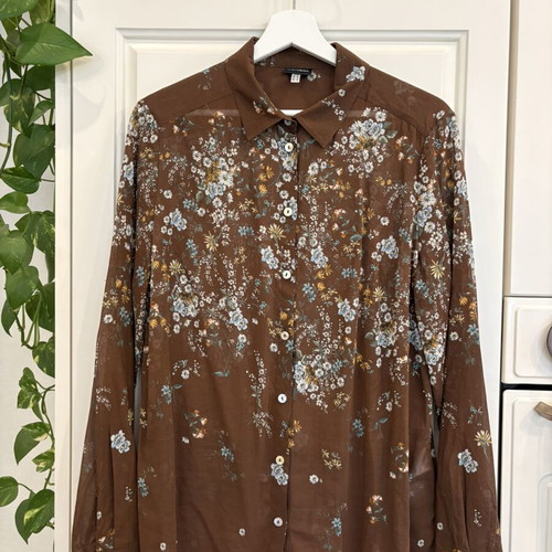 Kensol shirt with floral motifs like new, brown, size M