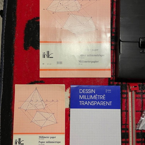 Professional drawing set used with tools and papers