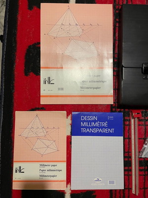 Professional drawing set used with tools and papers