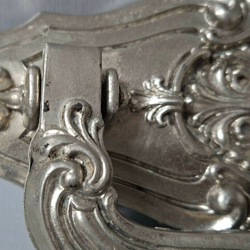 Large Italian door handle used, silver antique with embossed motifs