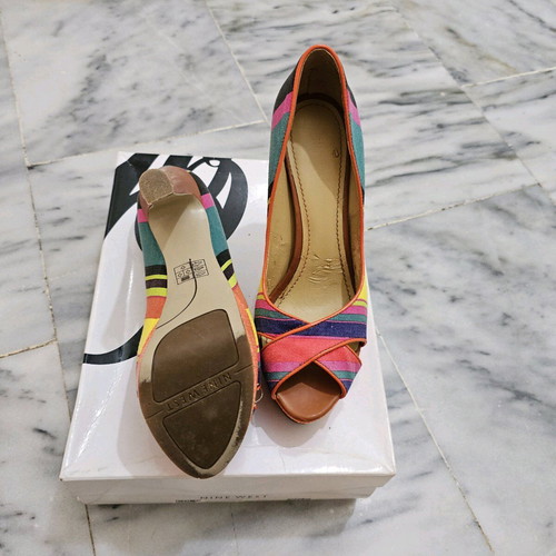Nine West Peep Toe Colorful Pumps Used with Tan 12cm Heel