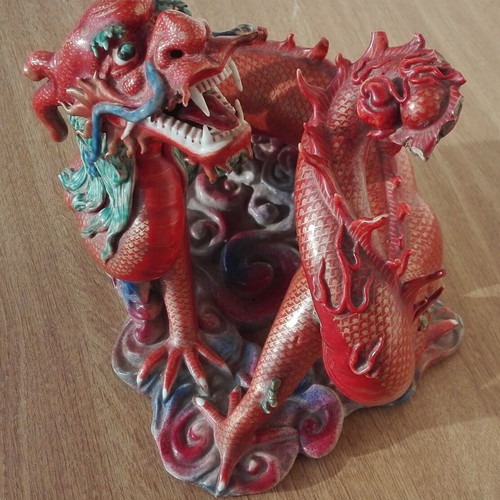 Red Dragon Ceramic Figurine vintage 60s/70s used