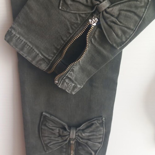 Laphilo Jeans khaki stonewashed girls' jeans with bows, size S