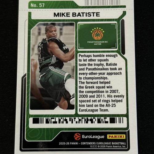 Panini Euroleague Contenders 2025-26 Mike Batiste Panathinaikos card