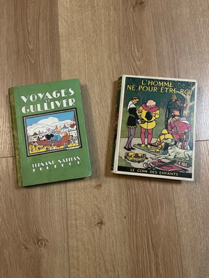 Vintage French children's books used, Voyages de Gulliver & L’Homme Né pour Être Roi