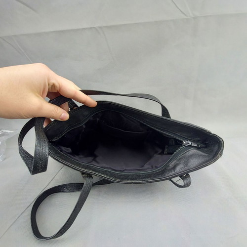 Old Soviet women's black leather bag used