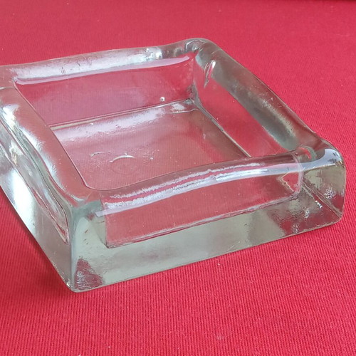 Kosta Boda vintage square crystal bowl with face design by Bertil Vallien