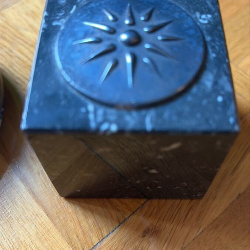 Press Papiers set with black marble and silver and bronze details like new