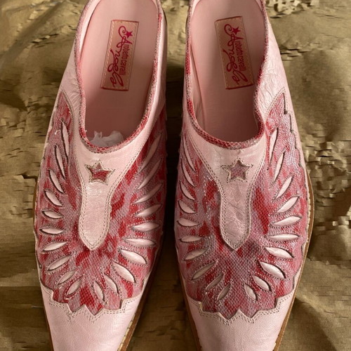 Roberto Cavalli Angels leather mules in pink, like new