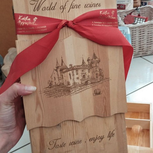 Set of two wooden wine gift boxes, Angelidis cellar like new
