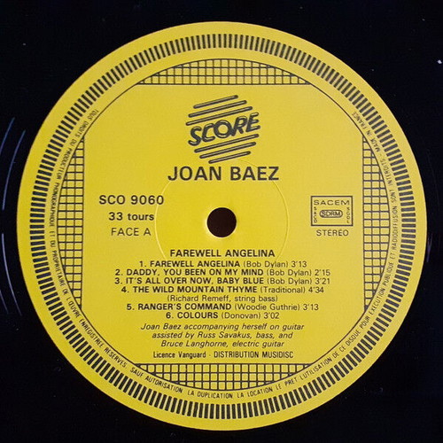Joan Baez Farewell Angelina vinyl record used, folk