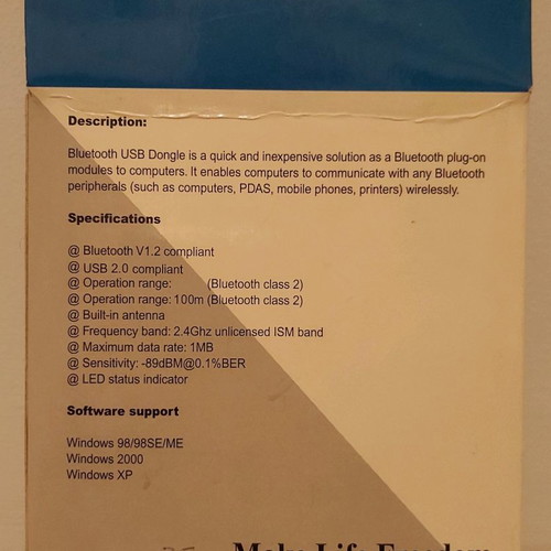 USB Bluetooth Dongle v1.2 new, ideal for retro computers Win98 and WinXP