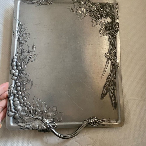 Tin tray used, art nouveau, with Achille Gamba marks