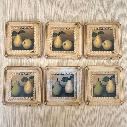 Pimpernel Vintage Coaster Set of 6 with Pear Design by Cristin Atria like new