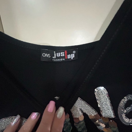 JusTop top with sequins asymmetrical, like new, black and silver