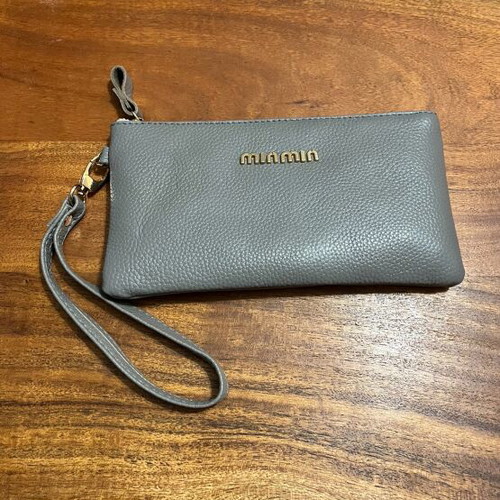 Gray leather pouch new