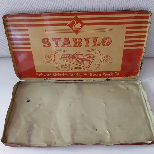 Stabilo 1960 metal box used, old tin collectible
