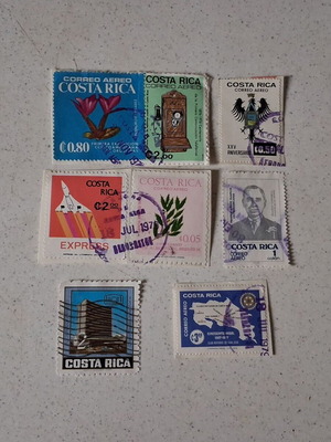 Costa Rica stamps used, set of 8 airmail from 1970s