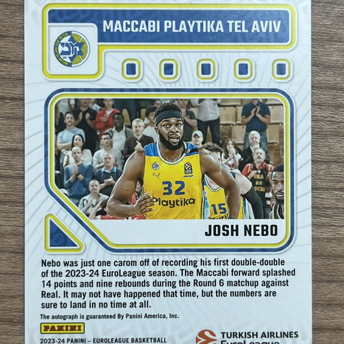 2023-24 Panini Donruss Euroleague Basketball Signature Series Josh Nebo autograph like new
