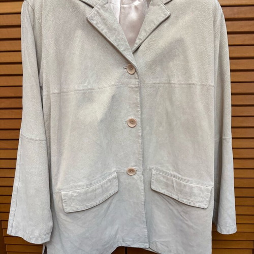 Leather suede jacket used, beige ecru