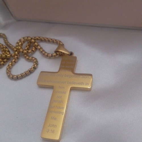 Men's cross gold plated steel 60 cm length