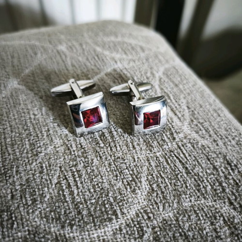 Men's steel vintage cufflinks like new, red and silver