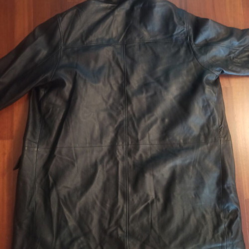 Chevignon leather long coat men's XL used, black