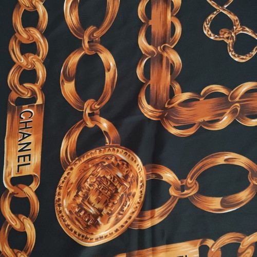 Chanel Rue Cambon silk scarf black and gold like new