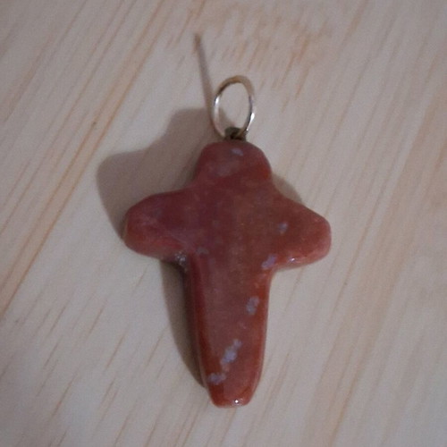 Stone cross new, brick color with ring for chain