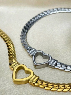 Necklace 2 heart pendants stainless steel gold and silver new