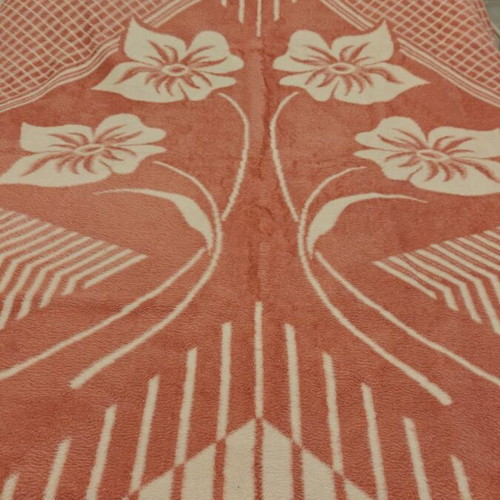Vintage Naoussa blanket used, soft texture, large floral design