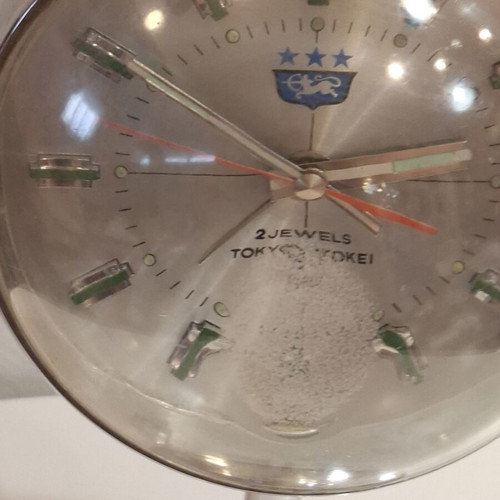 70's Tokyo Tokei manual wind-up alarm clock used, space age retro