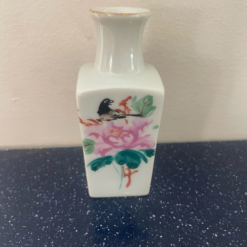 Set of 4 used Chinese Qianjiang Cai vases with birds and blossoms