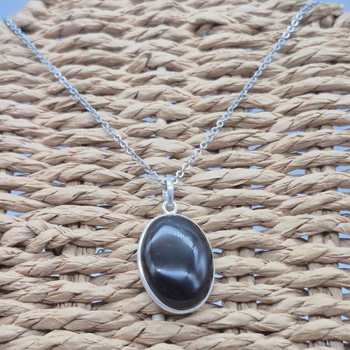 Smoked Quartz Silver 925 Teardrop Pendant Oval Cabochon Crystal