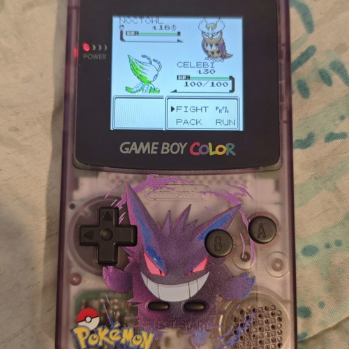 Game Boy Color custom Gengar με IPS οθόνη και Pokémon Crystal repro, σαν καινούργιο
