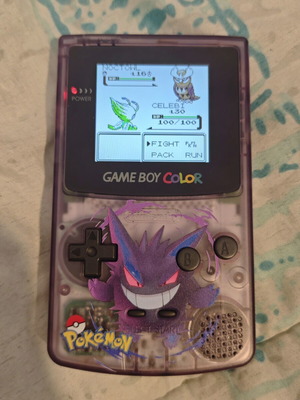 Game Boy Color custom Gengar με IPS οθόνη και Pokémon Crystal repro, σαν καινούργιο