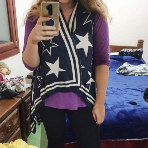 Sleeveless cardigan like new, dark blue and beige, L/XL