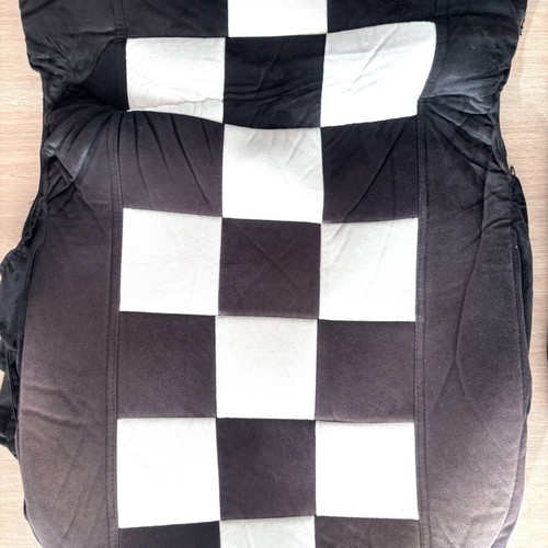Mini Cooper front seat covers used, black and white checkered with Union Jack